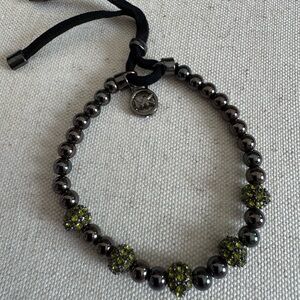 Michael Kors Beaded Black w/ Green Peridot Bling Accents Stretch Bracelet